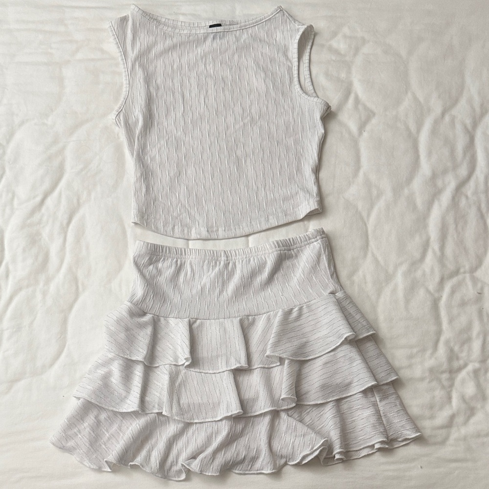 SHEIN White Ruffled Skirt Set